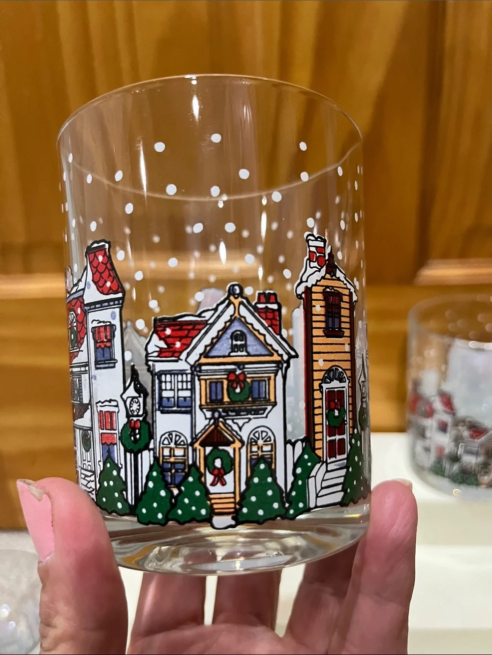 Holiday Village Glass Tumbler Set - 4 Decorative 12 oz Tumblers